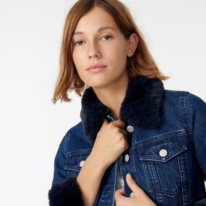 J. Crew Jacket L Classic Denim with Faux Fur Blue